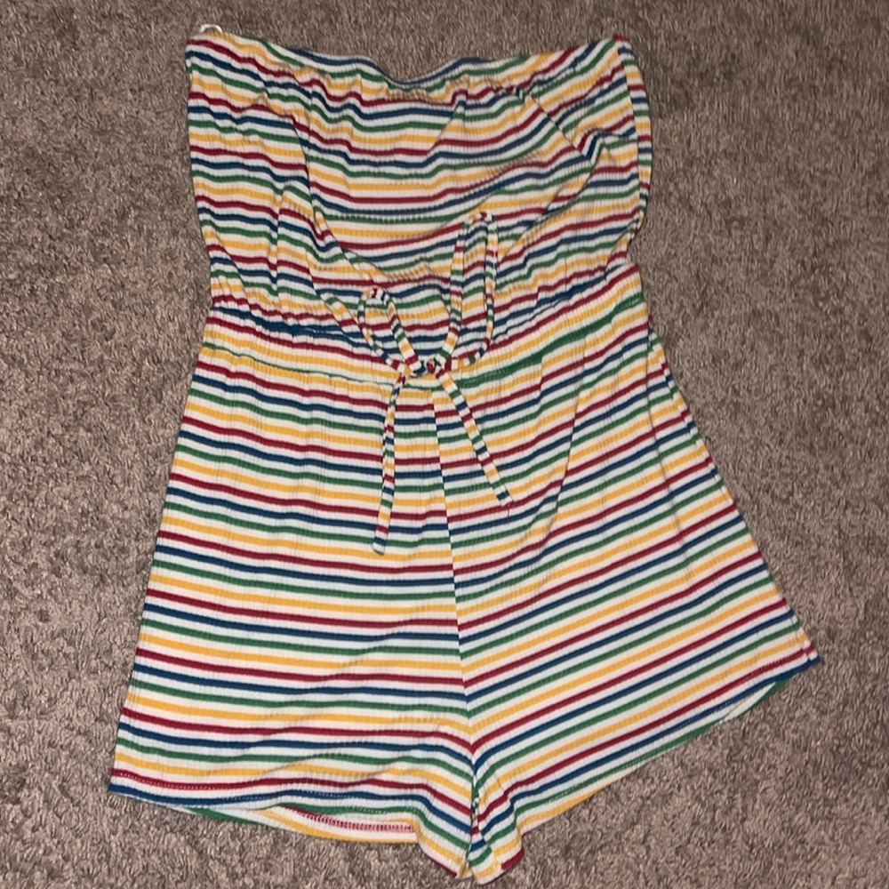Impeccable Pig Rainbow Candy Stripe Strapless Romper, Size M